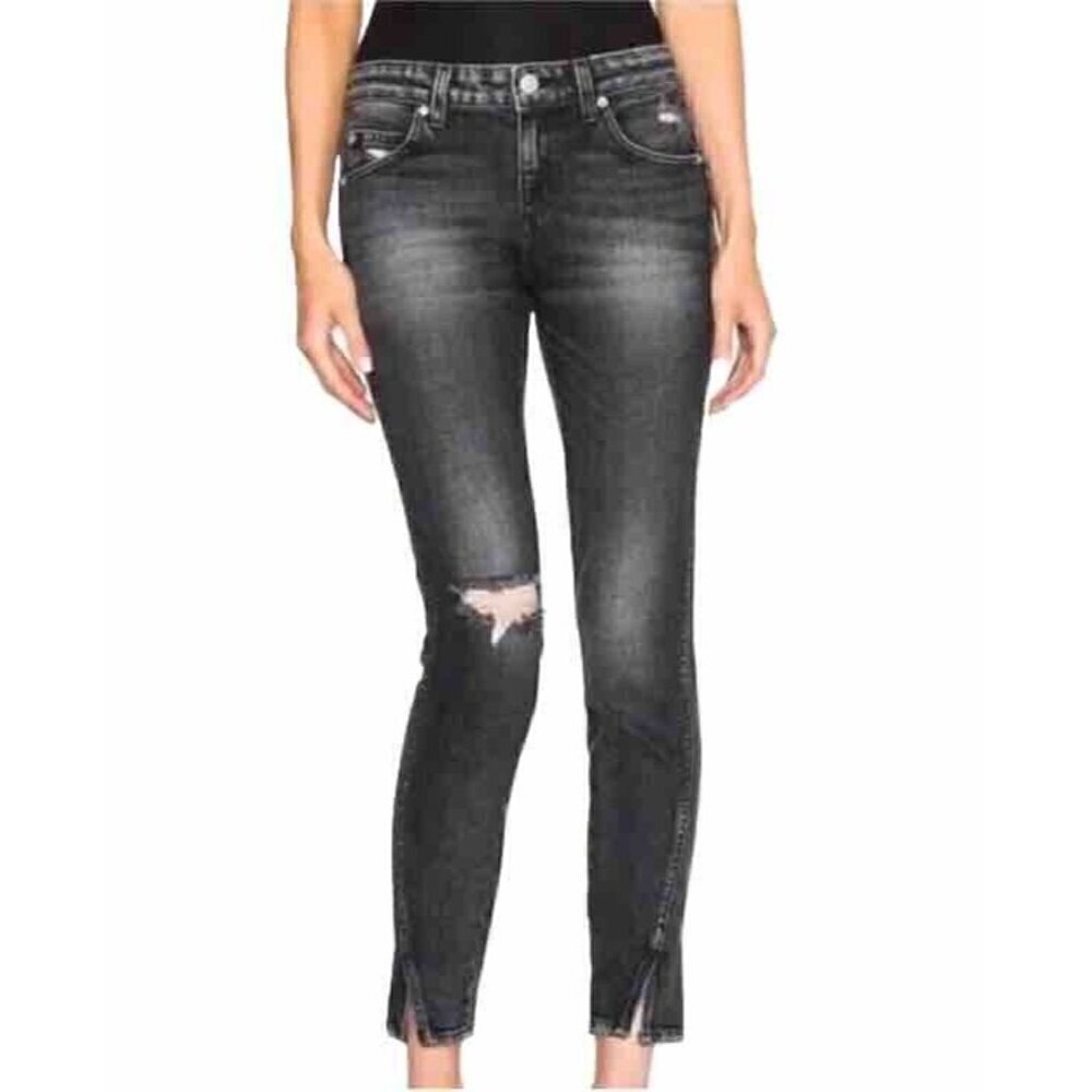 Amo Women's Sz 25 Twist Vixen Destroy Black Wash Denim Jeans